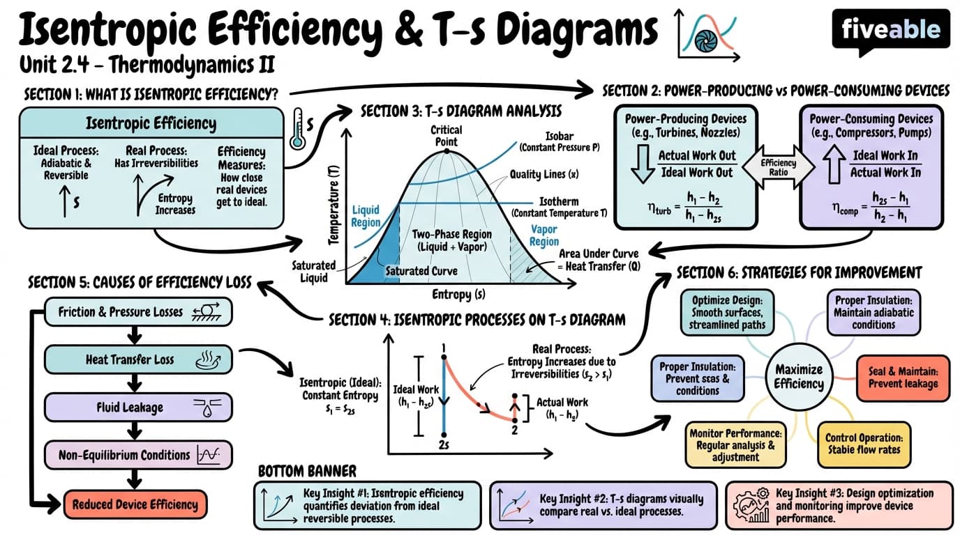 2.4 Isentropic Efficiency and the T-s Diagram - Thermodynamics II - Unit 2 visual cheatsheet