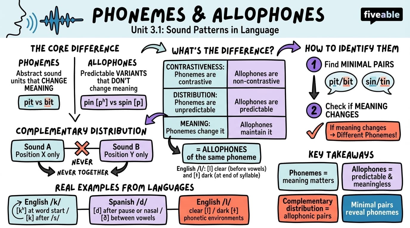 3.1 Phonemes and allophones - Intro to Linguistics - Unit 3 visual cheatsheet