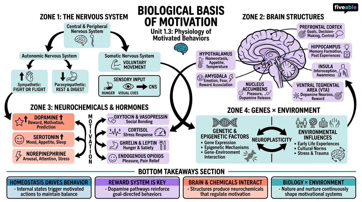 1.3 Biological basis of motivation - Physiology of Motivated Behaviors - Unit 1 visual cheatsheet