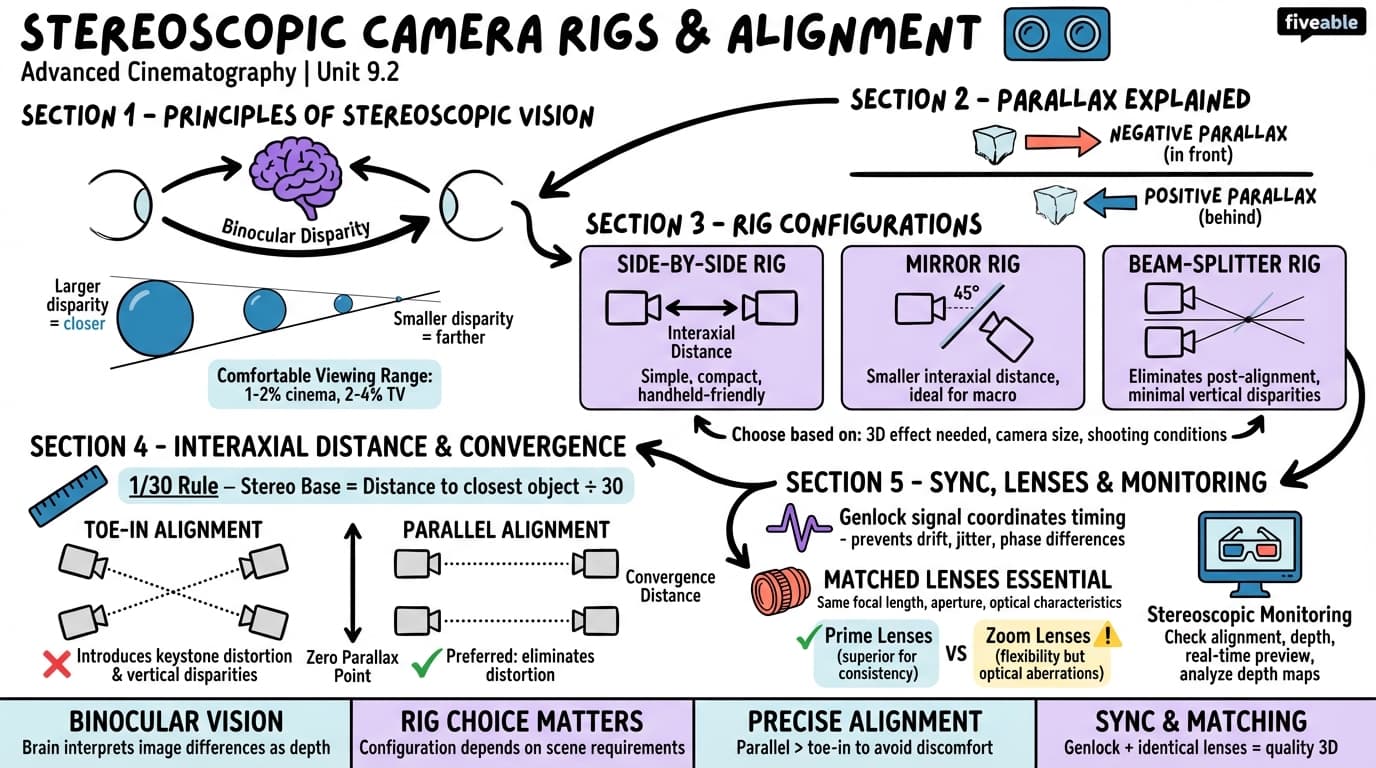 9.2 Stereoscopic camera rigs and alignment - Advanced Cinematography - Unit 9 visual cheatsheet