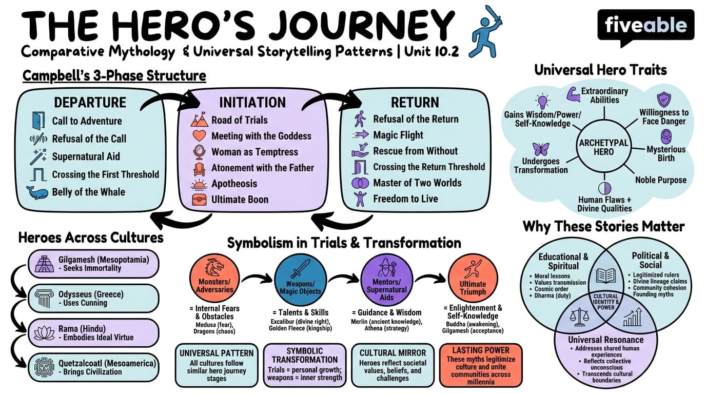 10.2 The hero's journey in various mythologies - Ancient History and Myth - Unit 10 visual cheatsheet