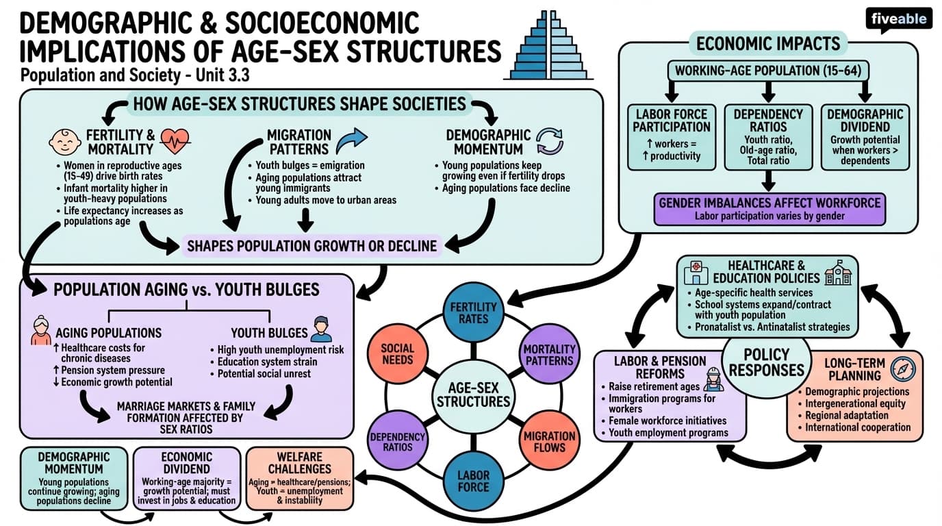 3.3 Demographic and socioeconomic implications of age-sex structures - Population and Society - Unit 3 visual cheatsheet