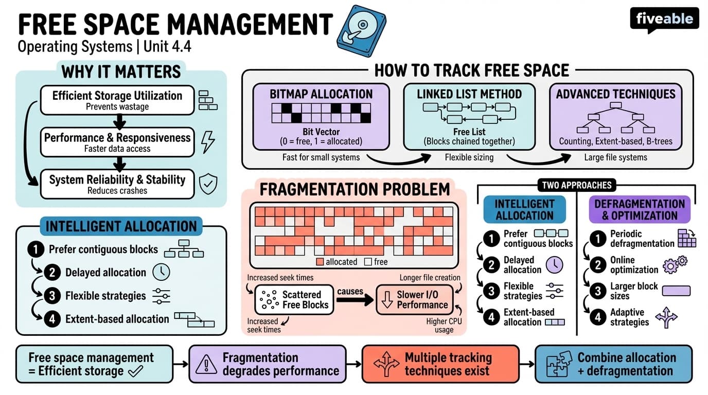 4.4 Free space management - Operating Systems - Unit 4 visual cheatsheet
