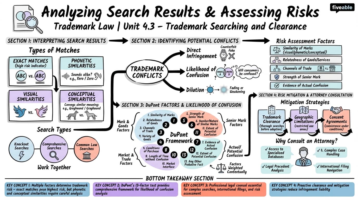 4.3 Analyzing Search Results and Assessing Risks - Trademark Law - Unit 4 visual cheatsheet