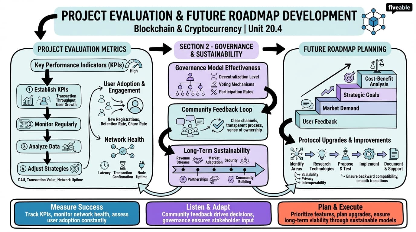 20.4 Project Evaluation and Future Roadmap Development - Blockchain and Cryptocurrency - Unit 20 visual cheatsheet