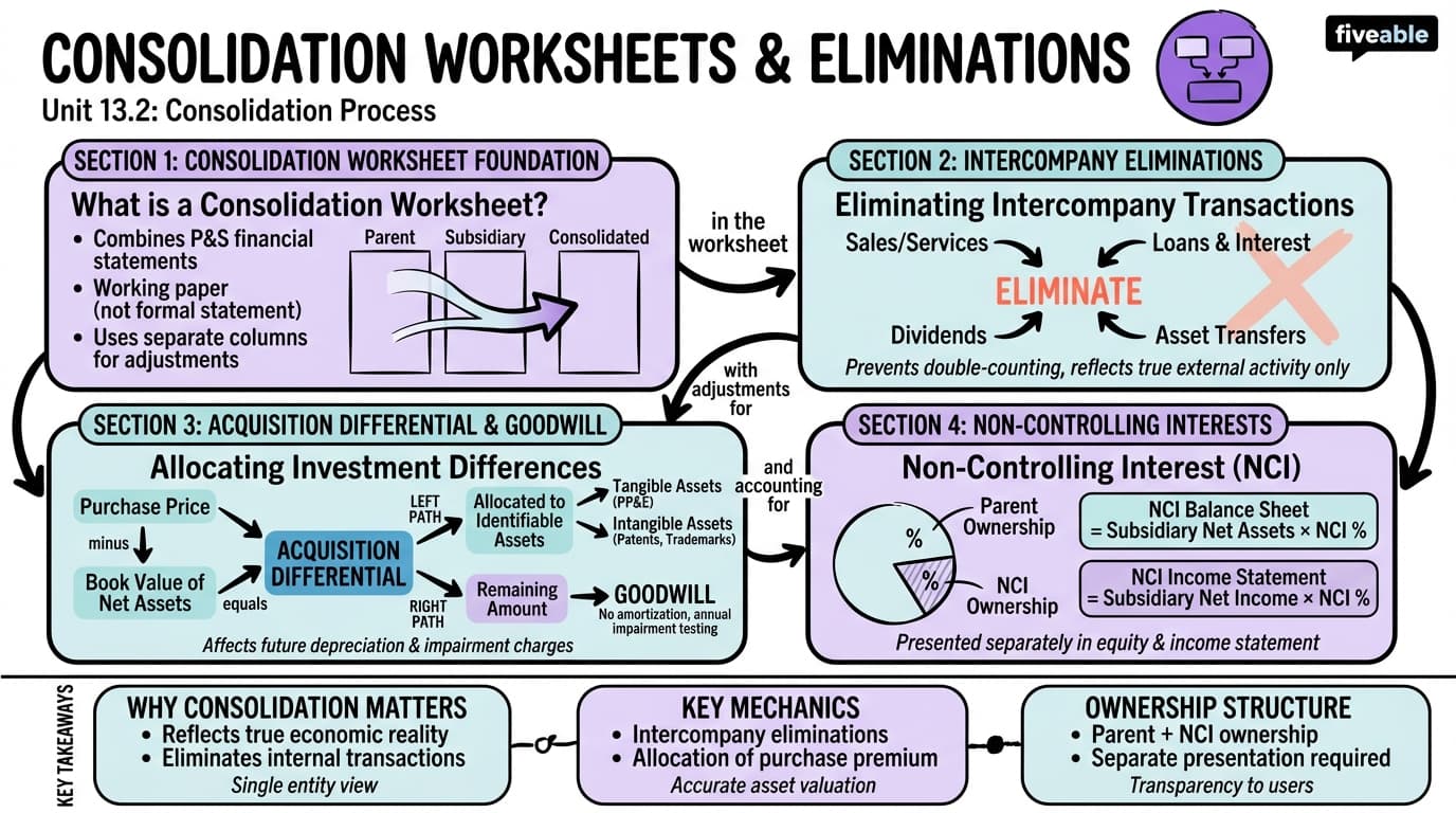 13.2 Consolidation Process and Worksheets - Financial Accounting II - Unit 13 visual cheatsheet