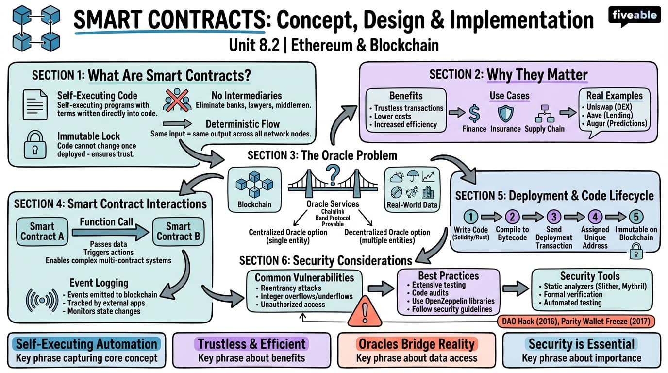 8.2 Smart Contracts: Concept, Design, and Implementation - Blockchain and Cryptocurrency - Unit 8 visual cheatsheet