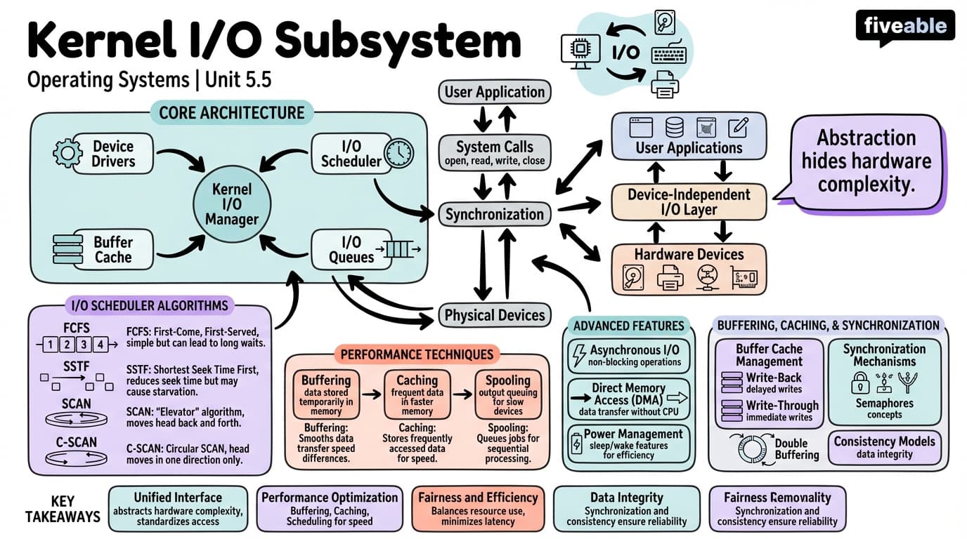 5.5 Kernel I/O subsystem - Operating Systems - Unit 5 visual cheatsheet