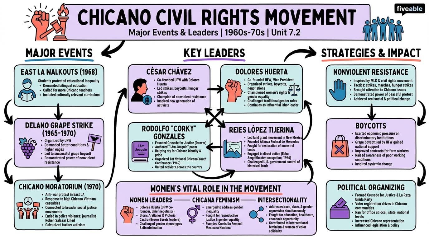 7.2 Major events and leaders in the fight for civil rights - Intro to Chicanx and Latinx Studies - Unit 7 visual cheatsheet