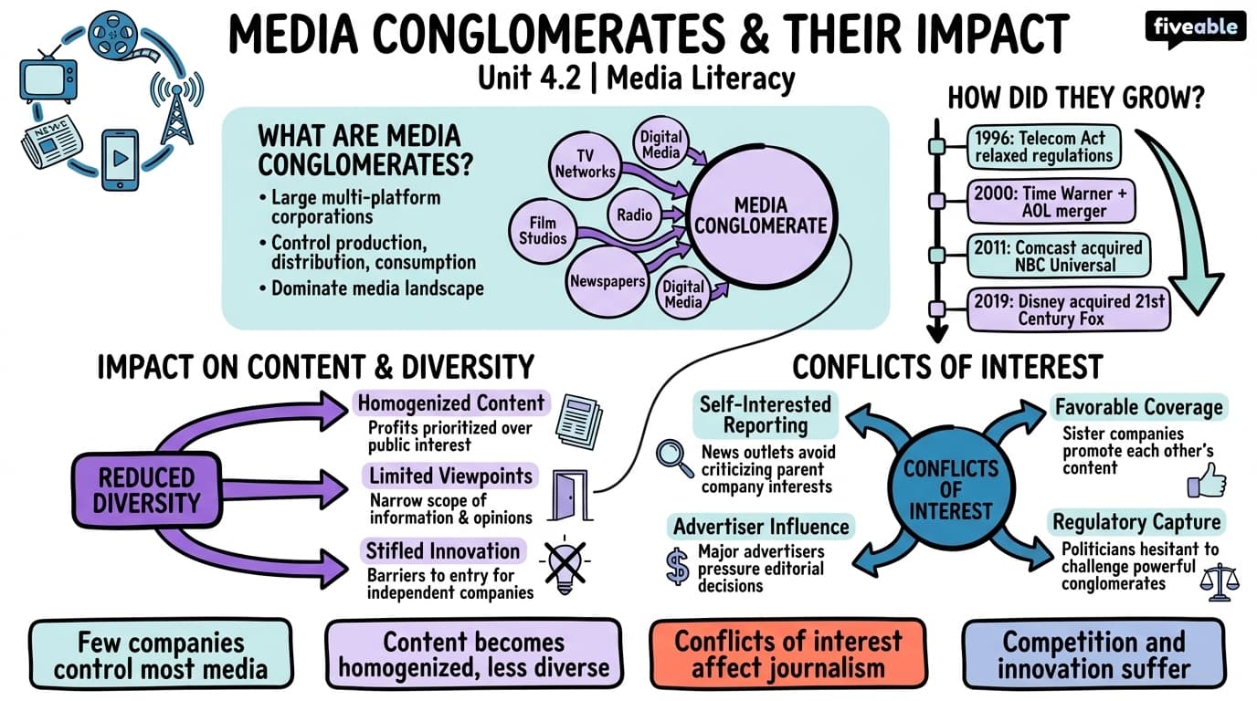 4.2 Media Conglomerates and Their Impact - Media Literacy - Unit 4 visual cheatsheet