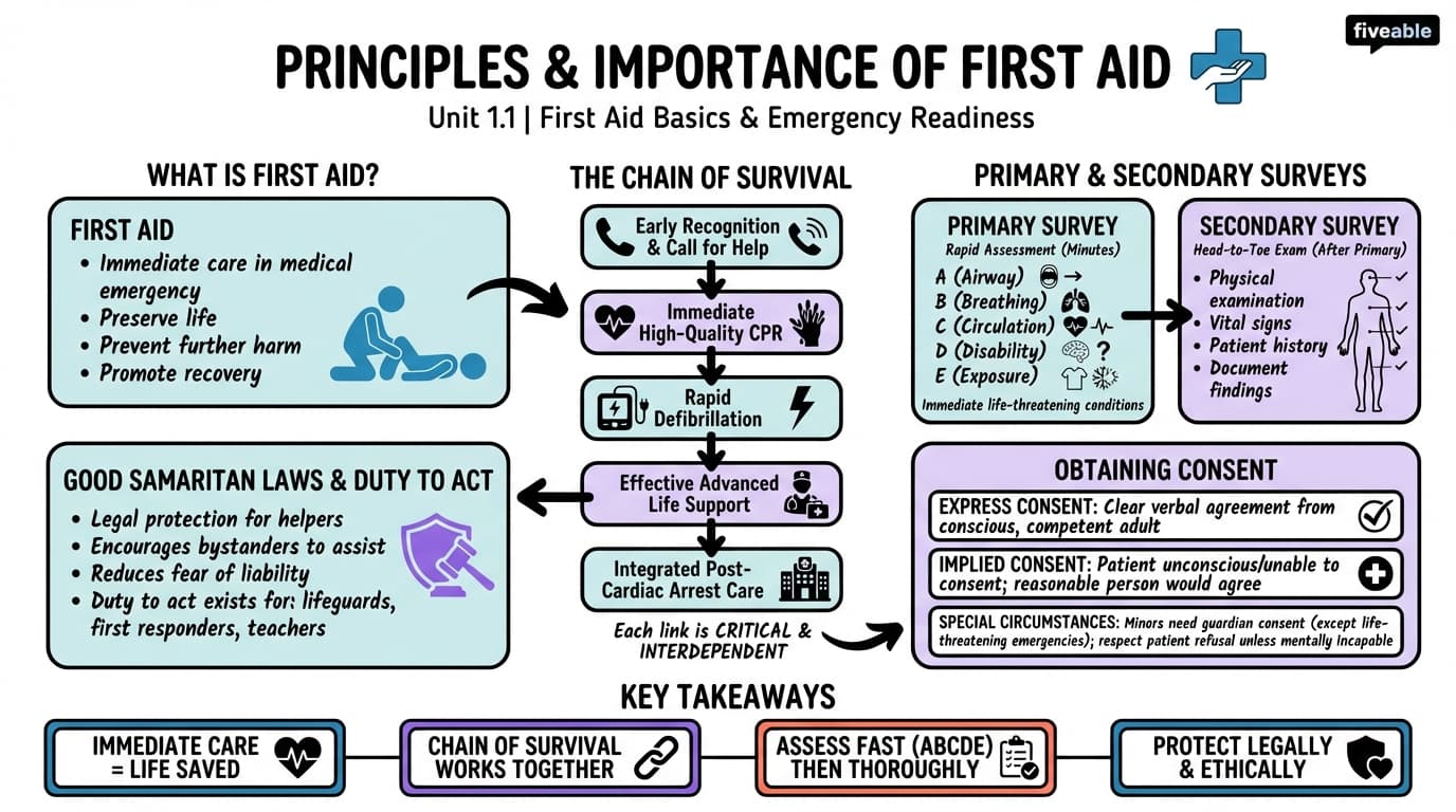 1.1 Principles and importance of first aid - First Aid - Unit 1 visual cheatsheet