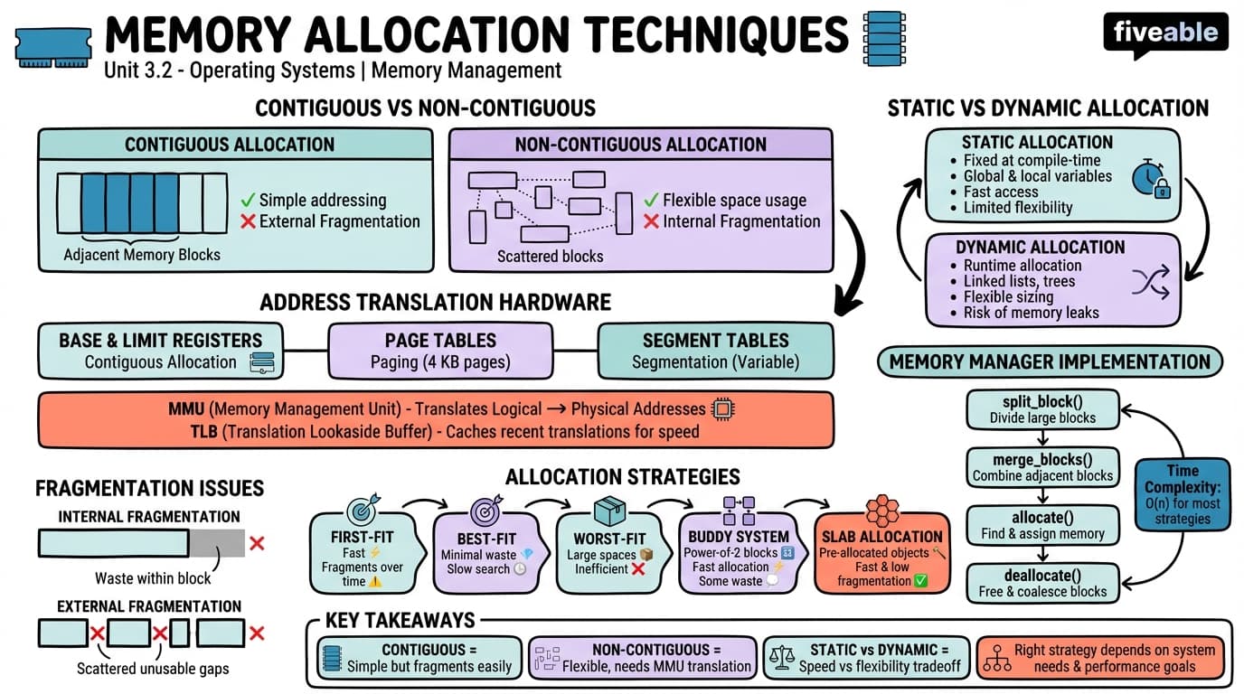 3.2 Memory allocation techniques - Operating Systems - Unit 3 visual cheatsheet