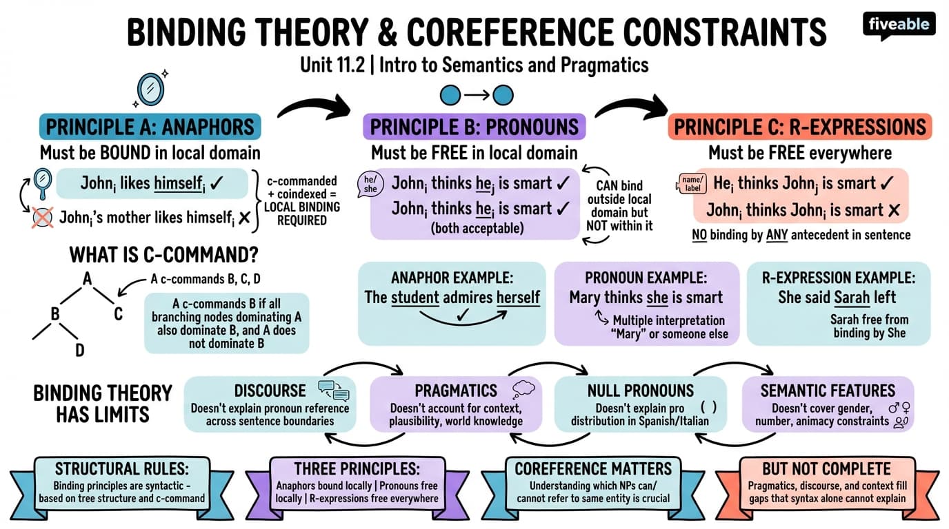 11.2 Binding theory and constraints on coreference - Intro to Semantics and Pragmatics - Unit 11 visual cheatsheet