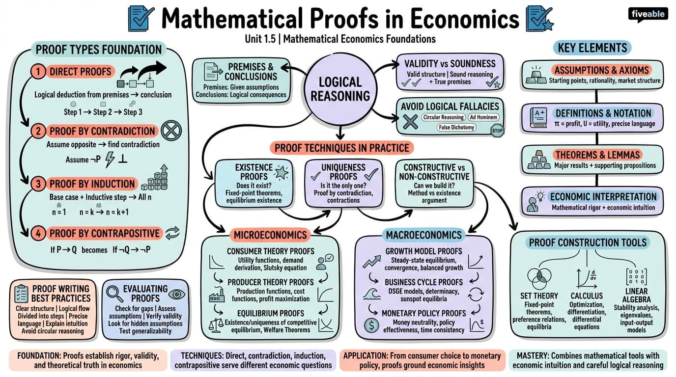 1.5 Mathematical proofs in economics - Intro to Mathematical Economics - Unit 1 visual cheatsheet