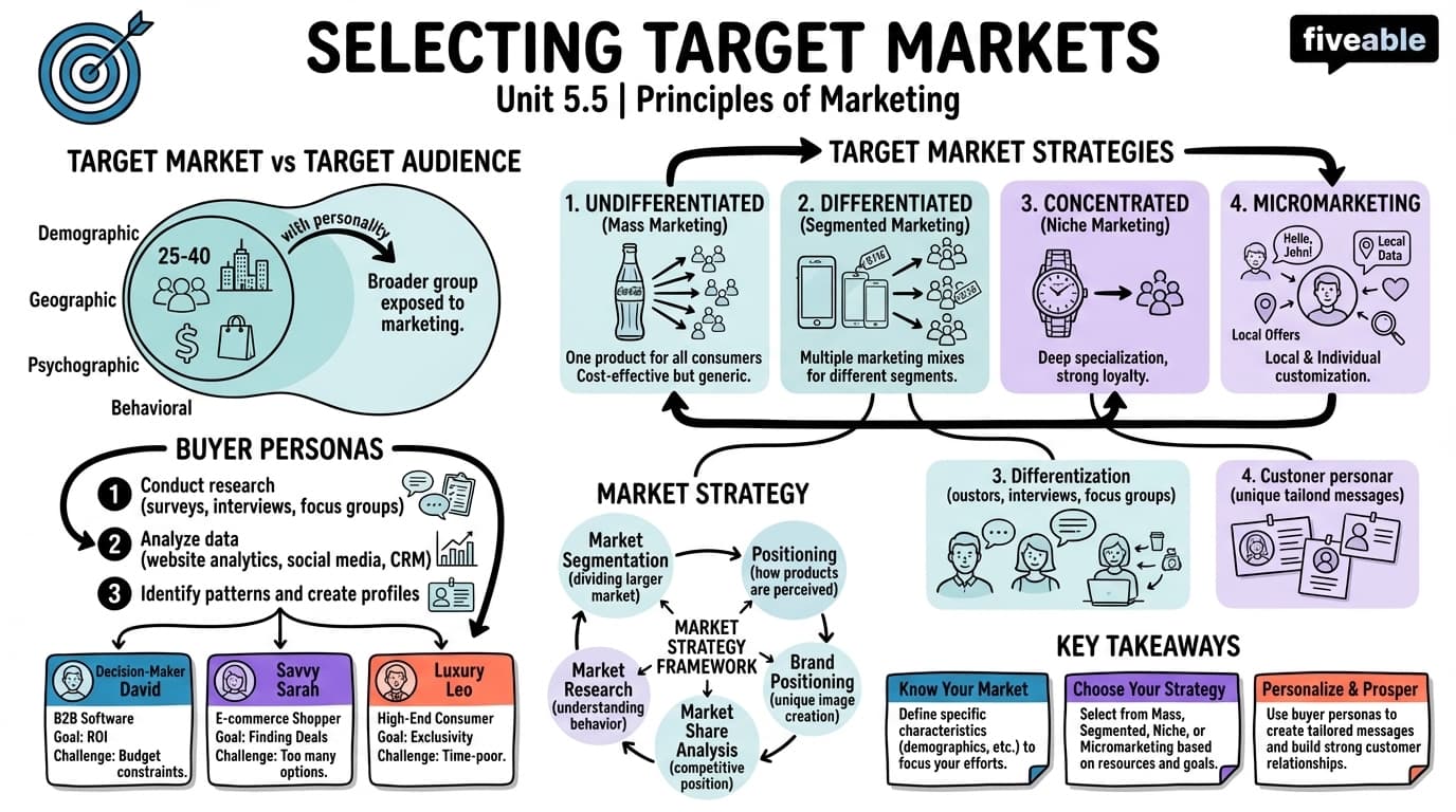 5.5 Selecting Target Markets - Principles of Marketing - Unit 5 visual cheatsheet
