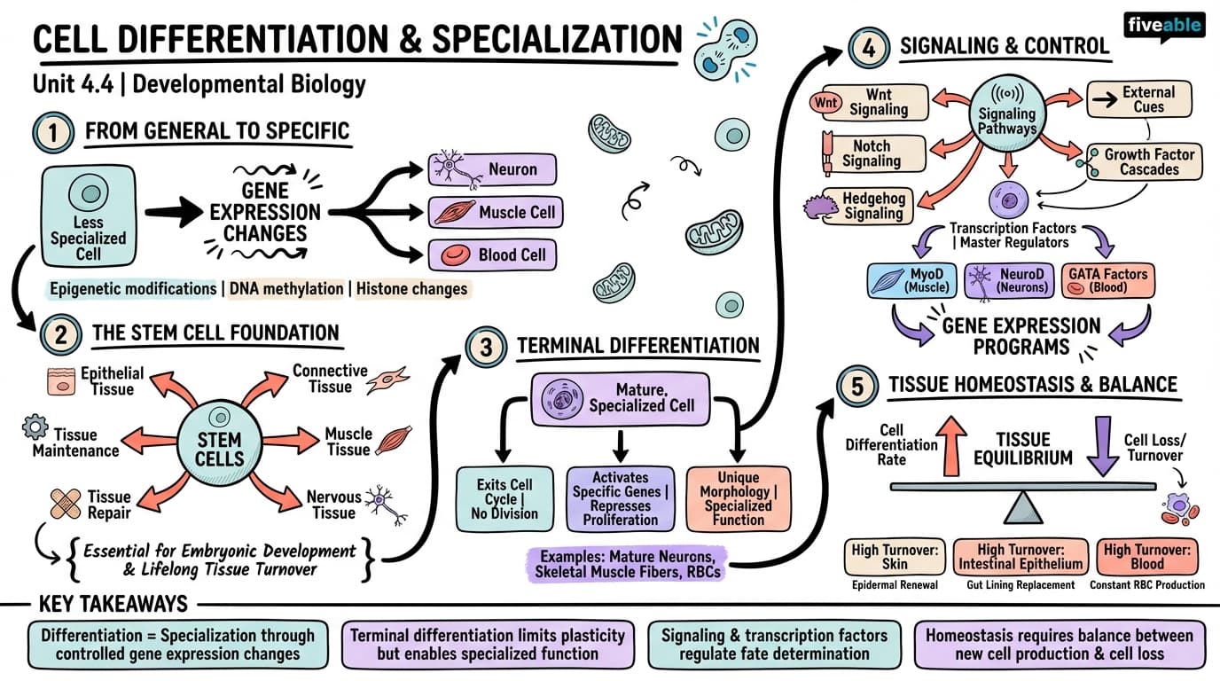 4.4 Cell differentiation and specialization - Developmental Biology - Unit 4 visual cheatsheet