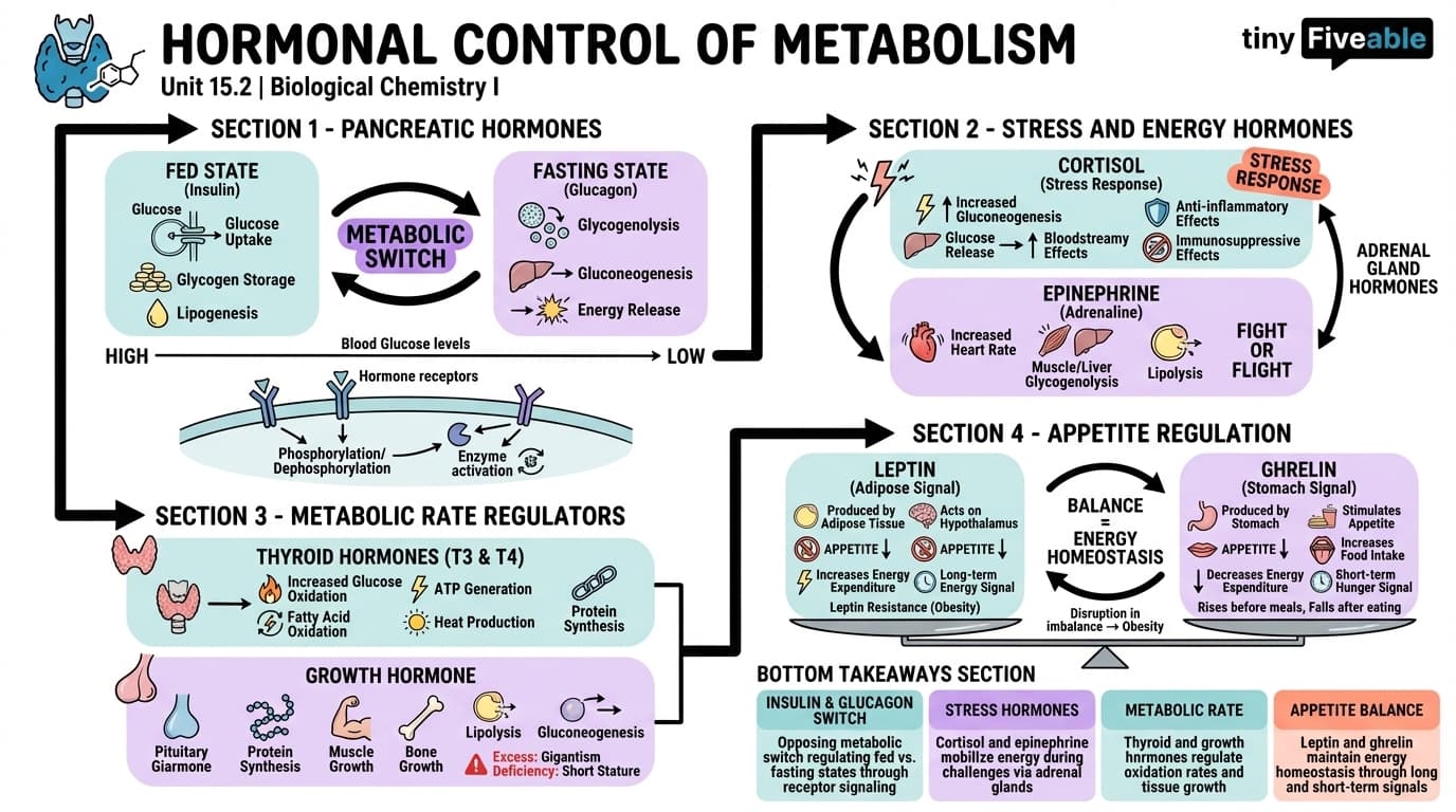 15.2 Hormonal control of metabolism - Biological Chemistry I - Unit 15 visual cheatsheet