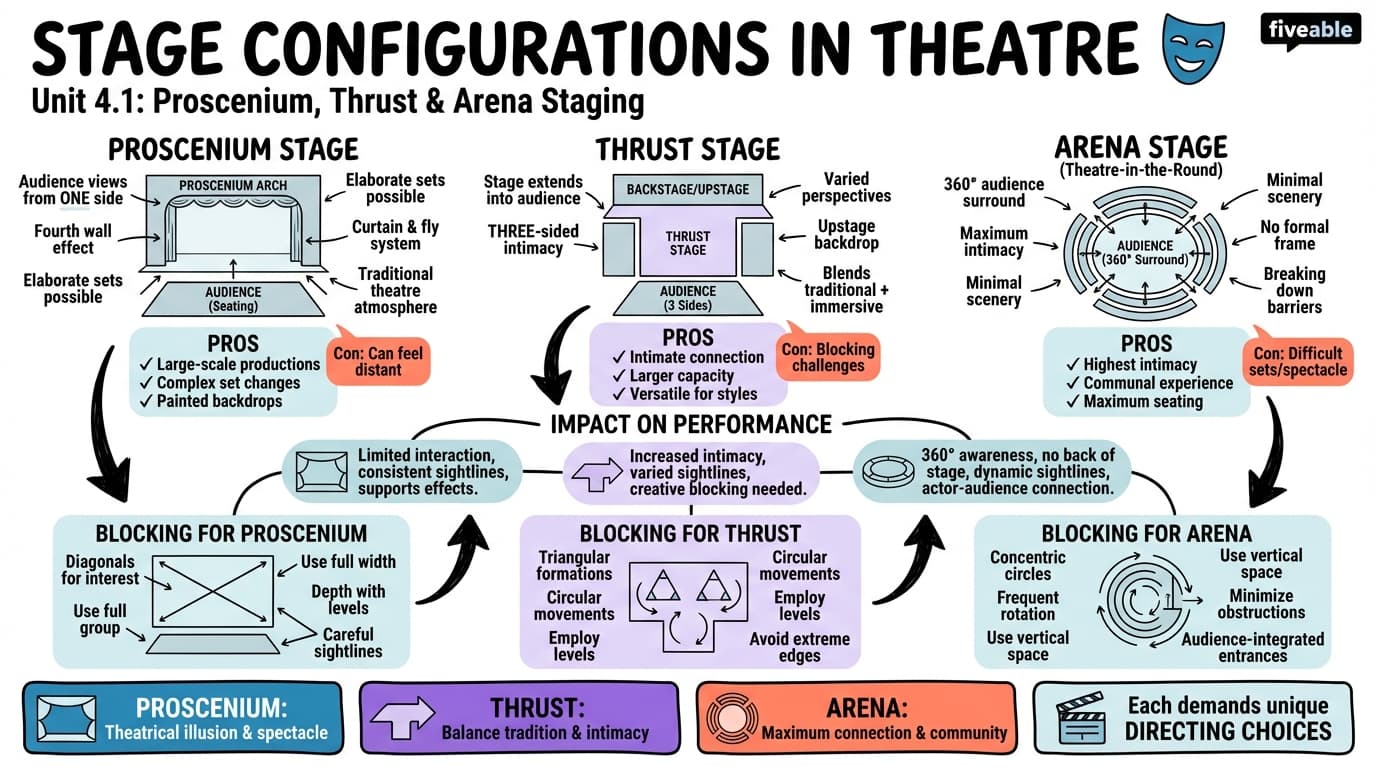 4.1 Proscenium, thrust, and arena staging - Intro to Directing - Unit 4 visual cheatsheet