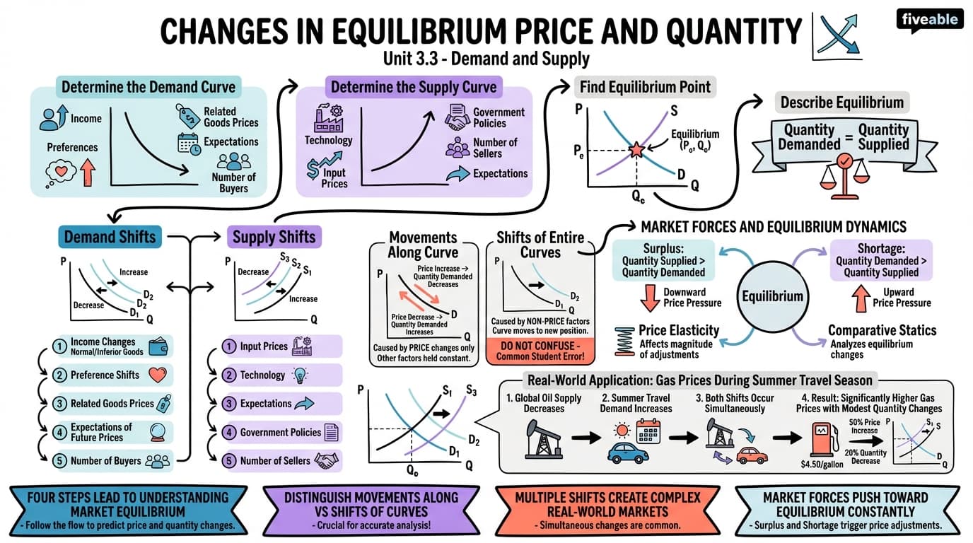 3.3 Changes in Equilibrium Price and Quantity: The Four-Step Process - Principles of Microeconomics - Unit 3 visual cheatsheet