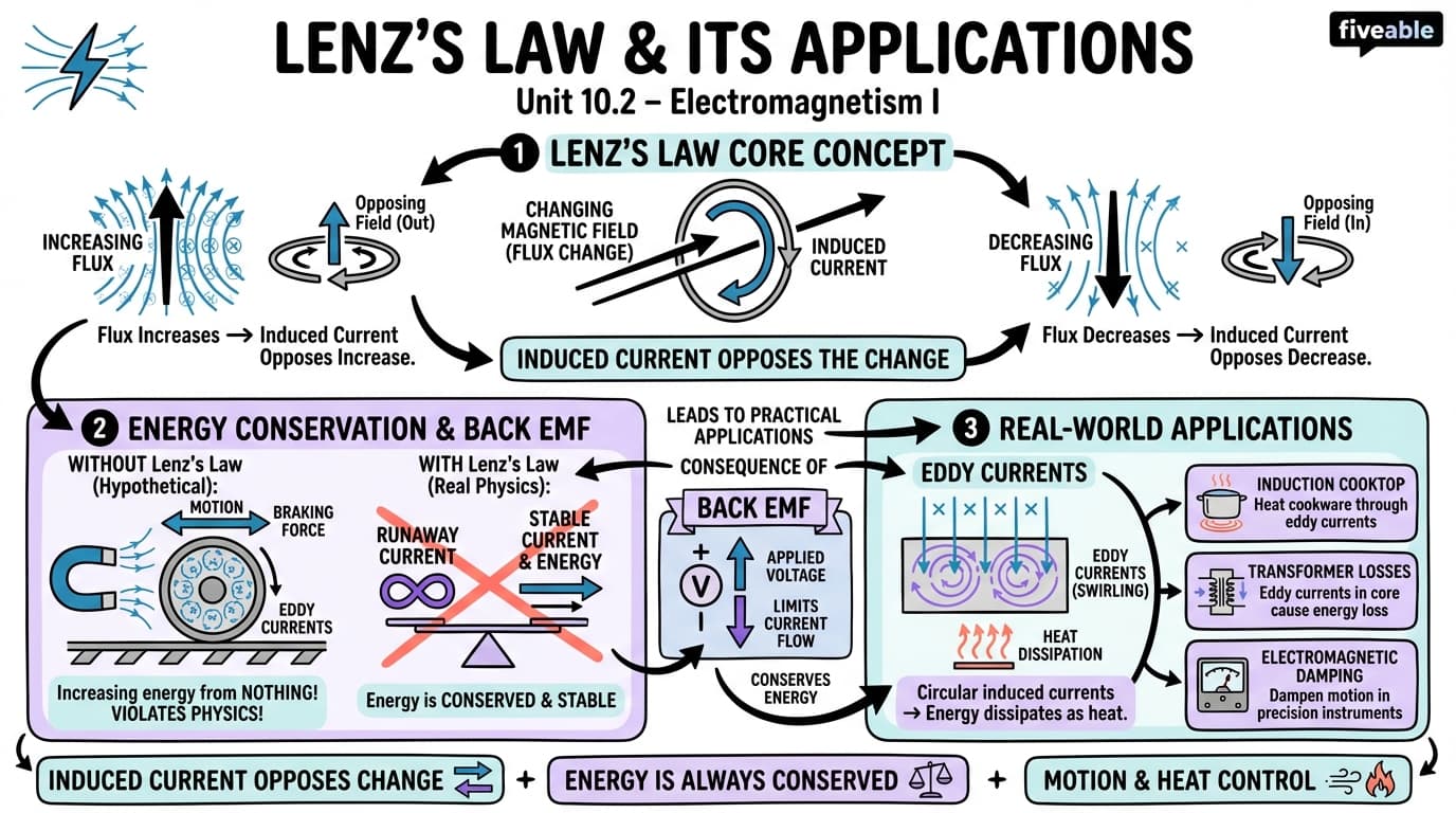 10.2 Lenz's law and its applications - Electromagnetism I - Unit 10 visual cheatsheet