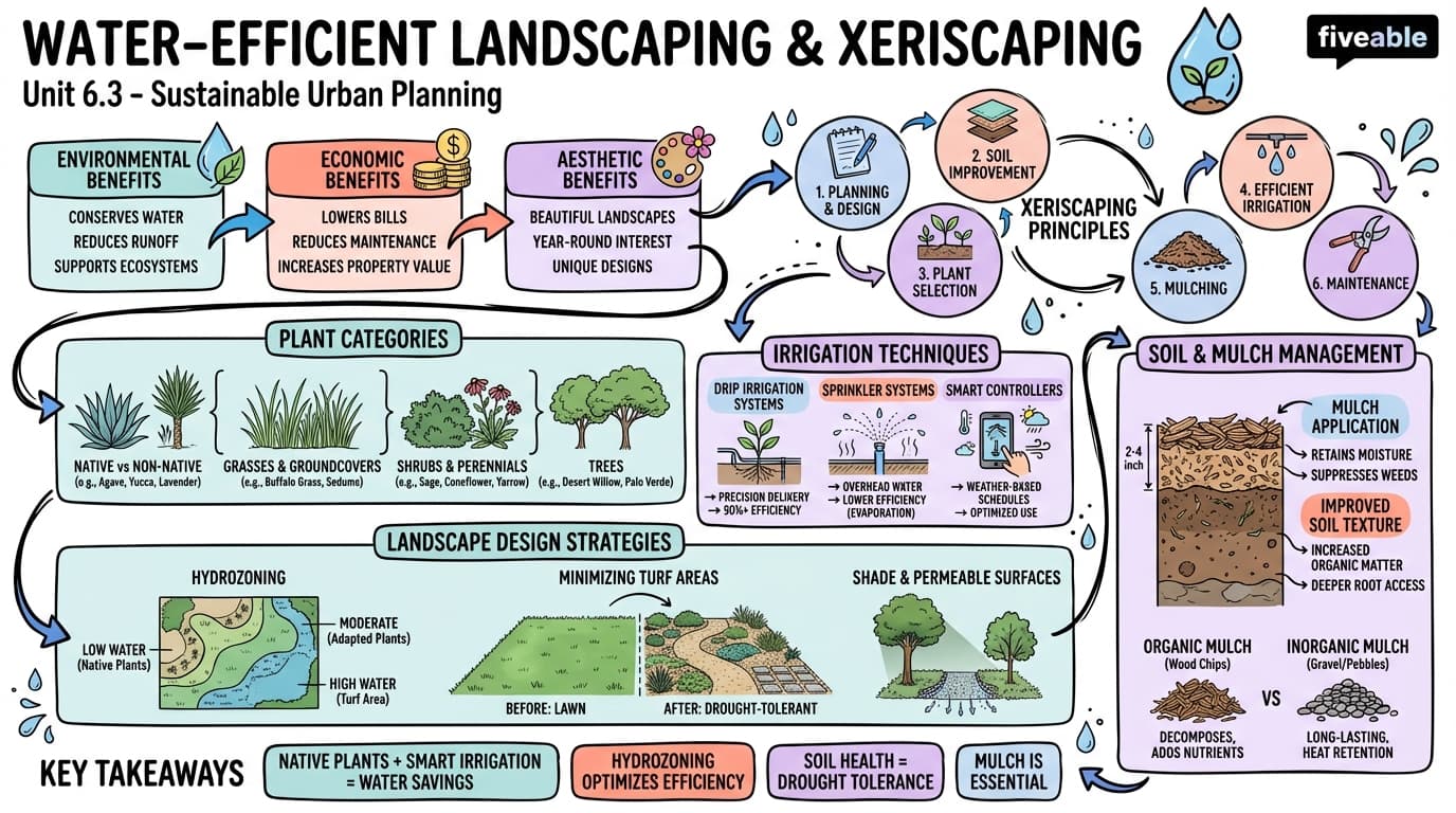 6.3 Water-efficient landscaping and xeriscaping - Sustainable Urban Planning - Unit 6 visual cheatsheet