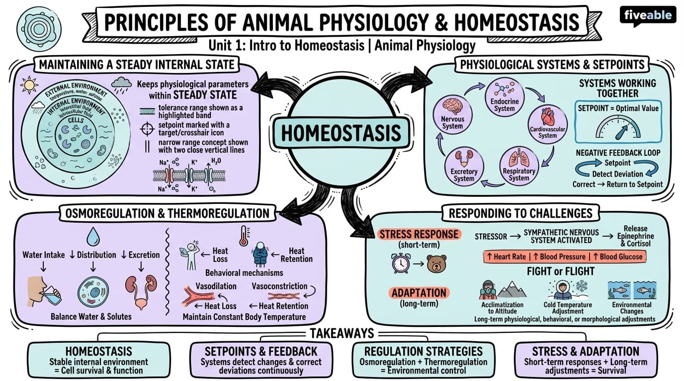 1.1 Principles of animal physiology and homeostasis - Animal Physiology - Unit 1 visual cheatsheet
