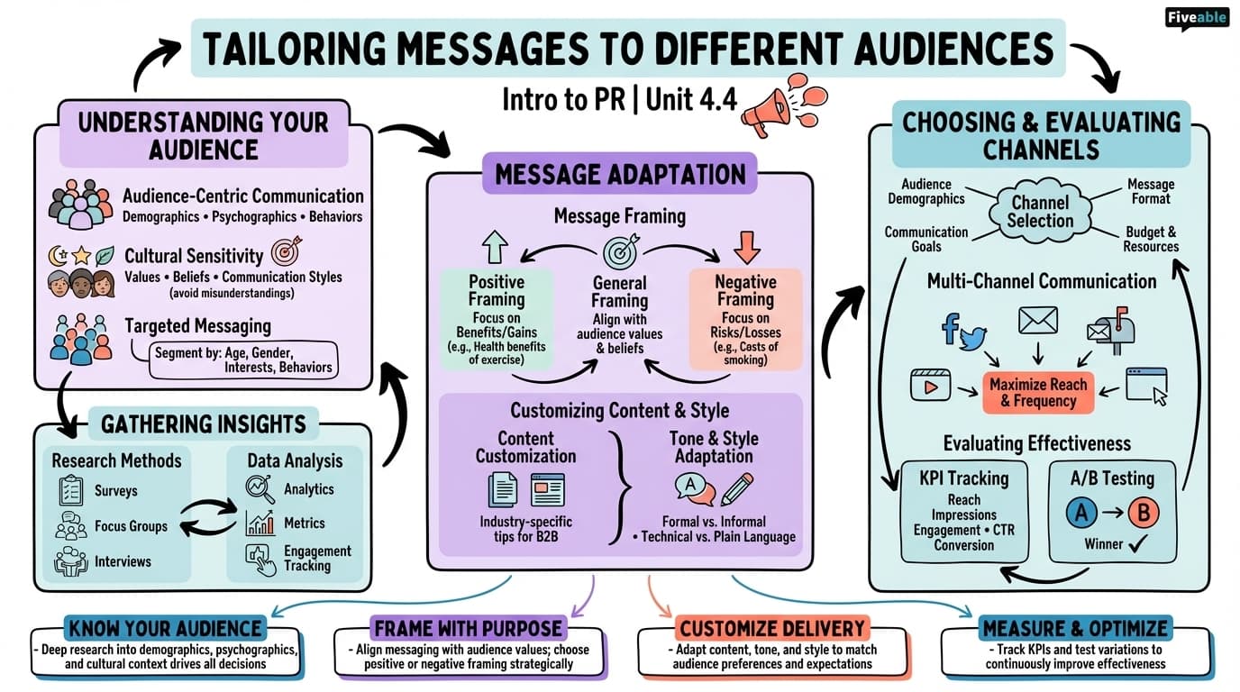 4.4 Tailoring Messages to Different Audiences - Intro to Public Relations - Unit 4 visual cheatsheet