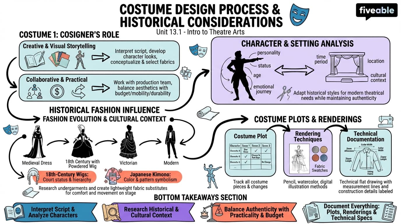 13.1 Costume Design Process and Historical Considerations - Intro to Theatre Arts - Unit 13 visual cheatsheet