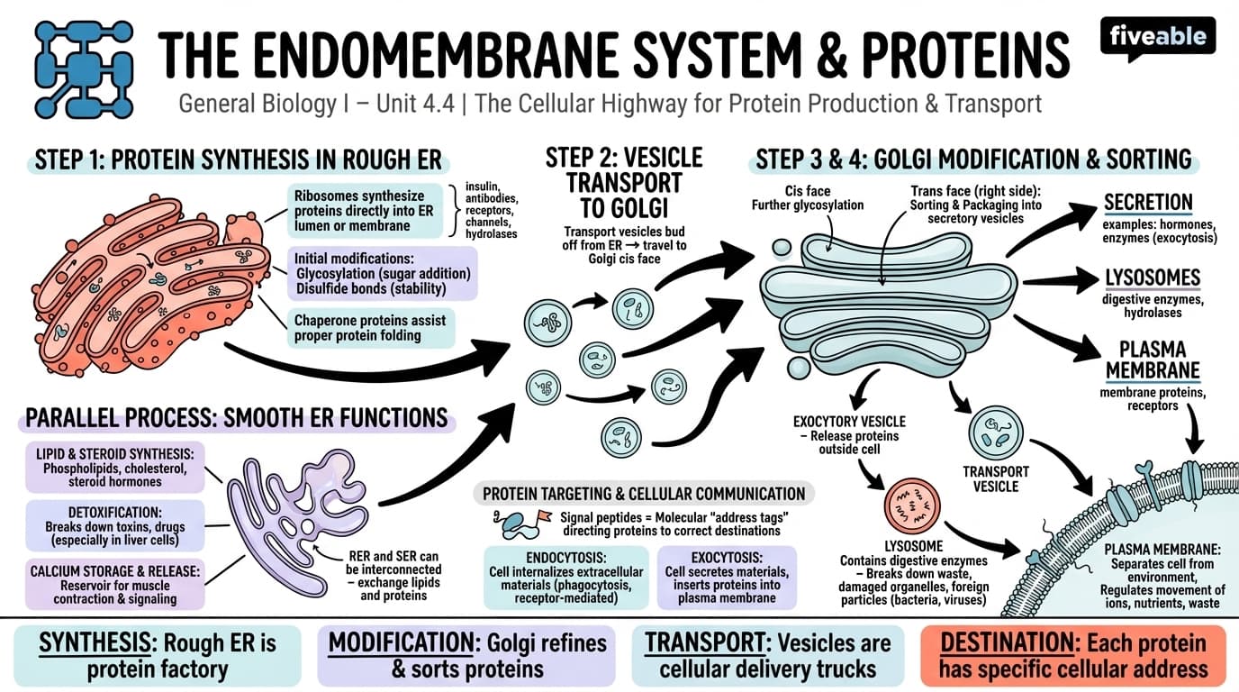 4.4 The Endomembrane System and Proteins - General Biology I - Unit 4 visual cheatsheet