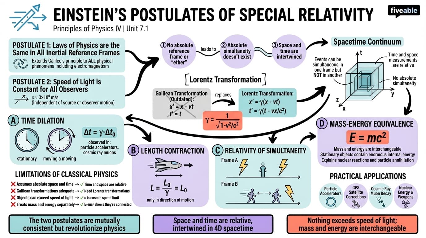 7.1 Einstein's postulates of special relativity - Principles of Physics IV - Unit 7 visual cheatsheet