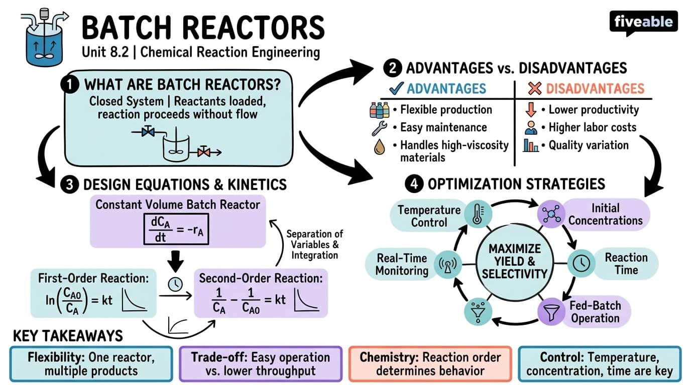 8.2 Batch reactors - Intro to Chemical Engineering - Unit 8 visual cheatsheet