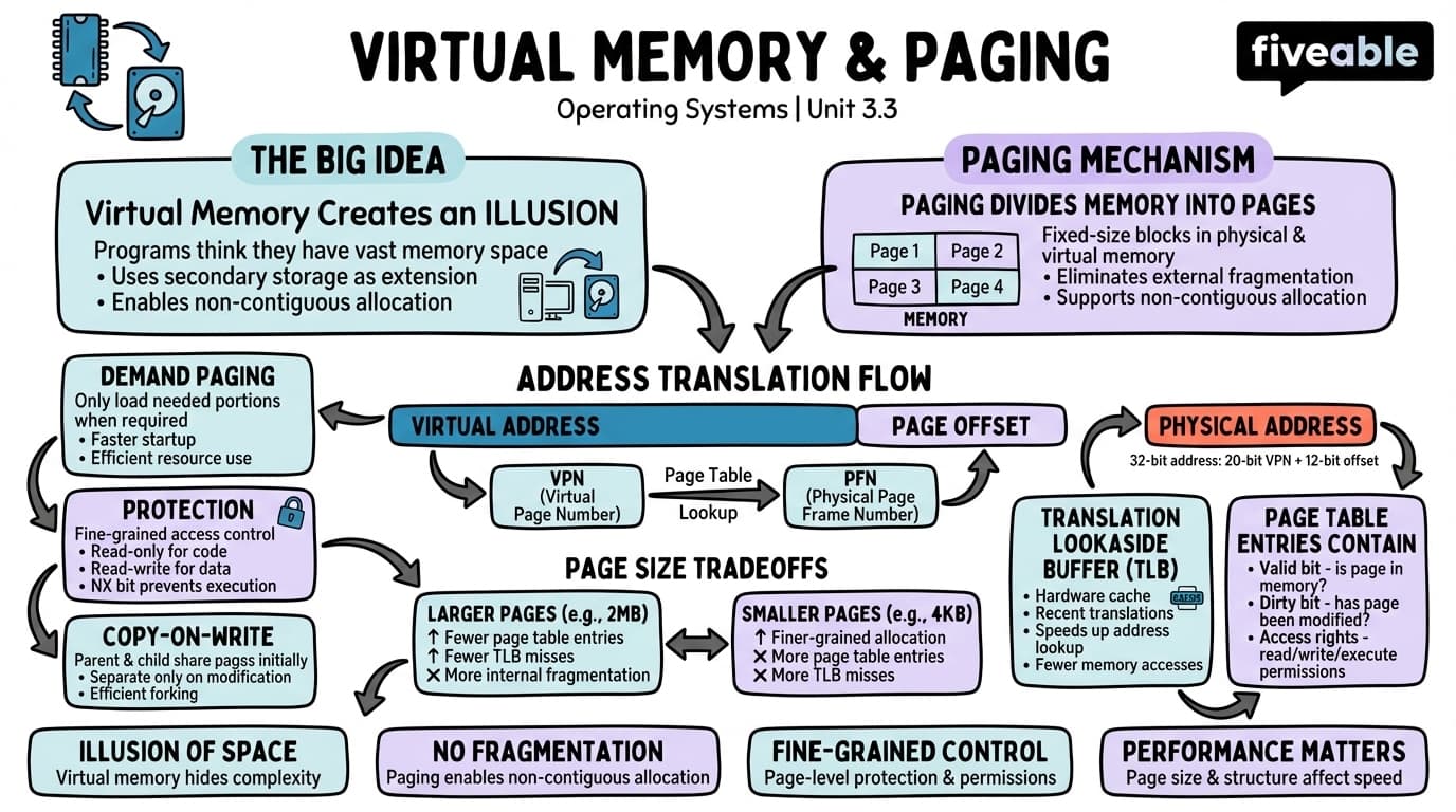 3.3 Virtual memory and paging - Operating Systems - Unit 3 visual cheatsheet
