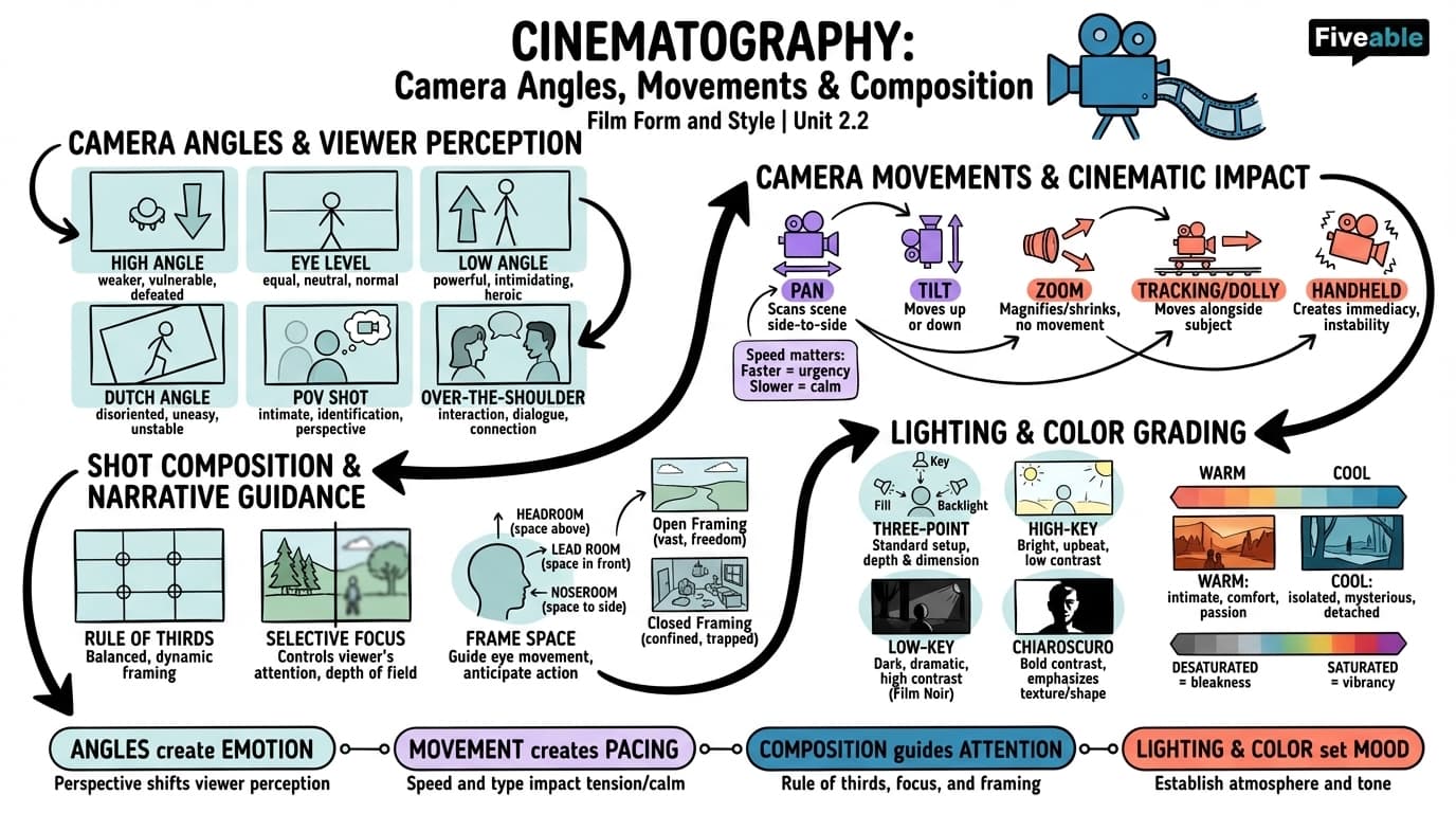 2.2 Cinematography: camera angles, movements, and composition - Film and Media Theory - Unit 2 visual cheatsheet
