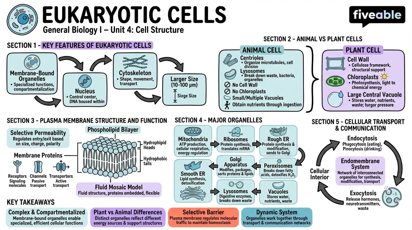 4.3 Eukaryotic Cells - General Biology I - Unit 4 visual cheatsheet