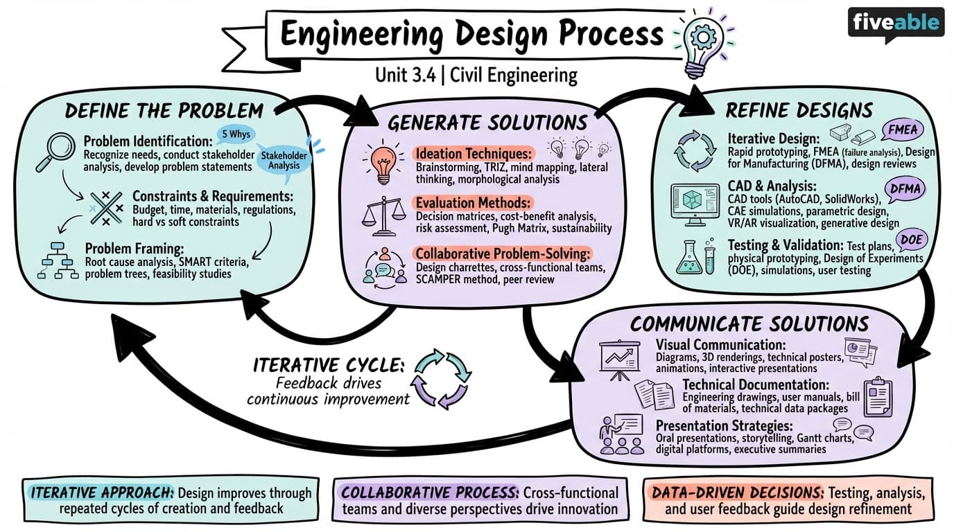 3.4 Engineering Design Process - Intro to Civil Engineering - Unit 3 visual cheatsheet