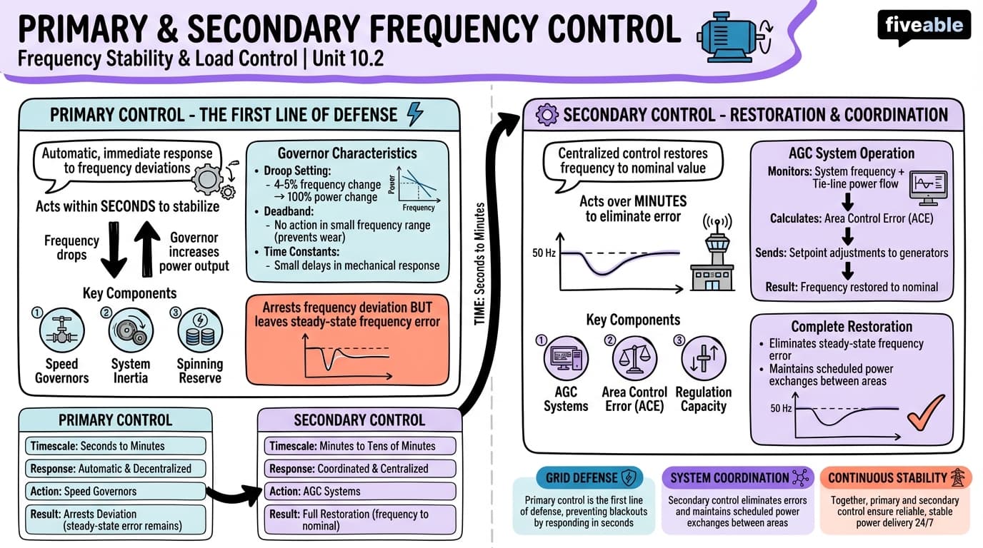 10.2 Primary and secondary frequency control - Power System Stability and Control - Unit 10 visual cheatsheet