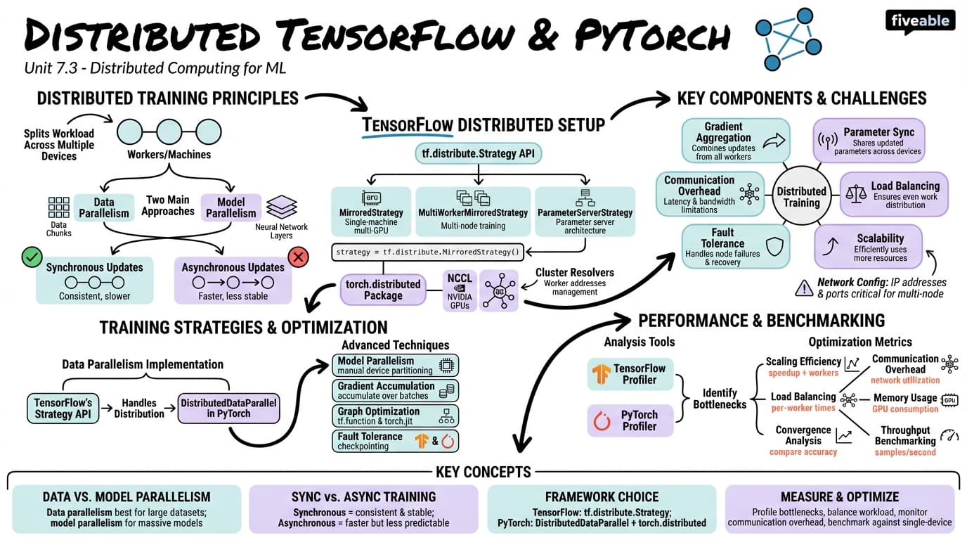 7.3 Distributed TensorFlow and PyTorch - Machine Learning Engineering - Unit 7 visual cheatsheet