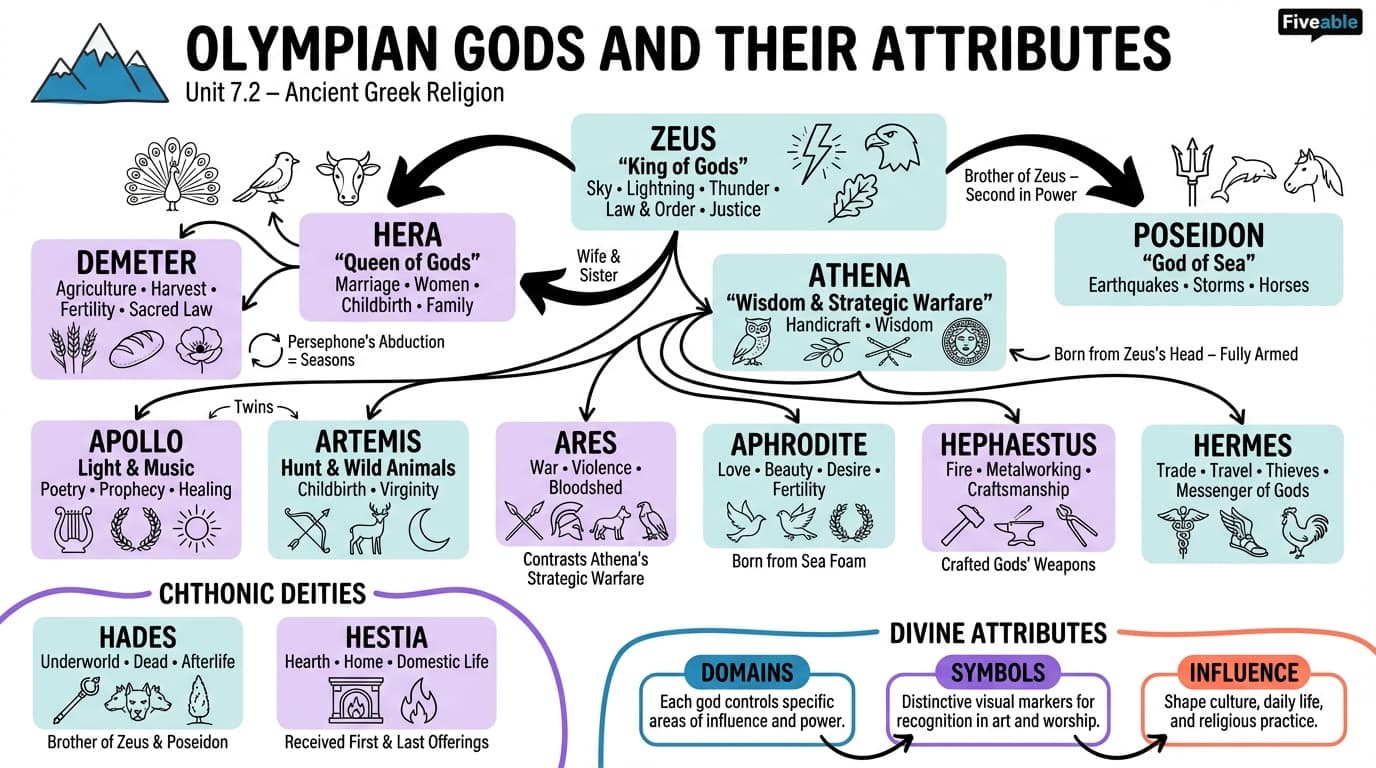 7.2 Olympian Gods and Their Attributes - Ancient Religion - Unit 7 visual cheatsheet