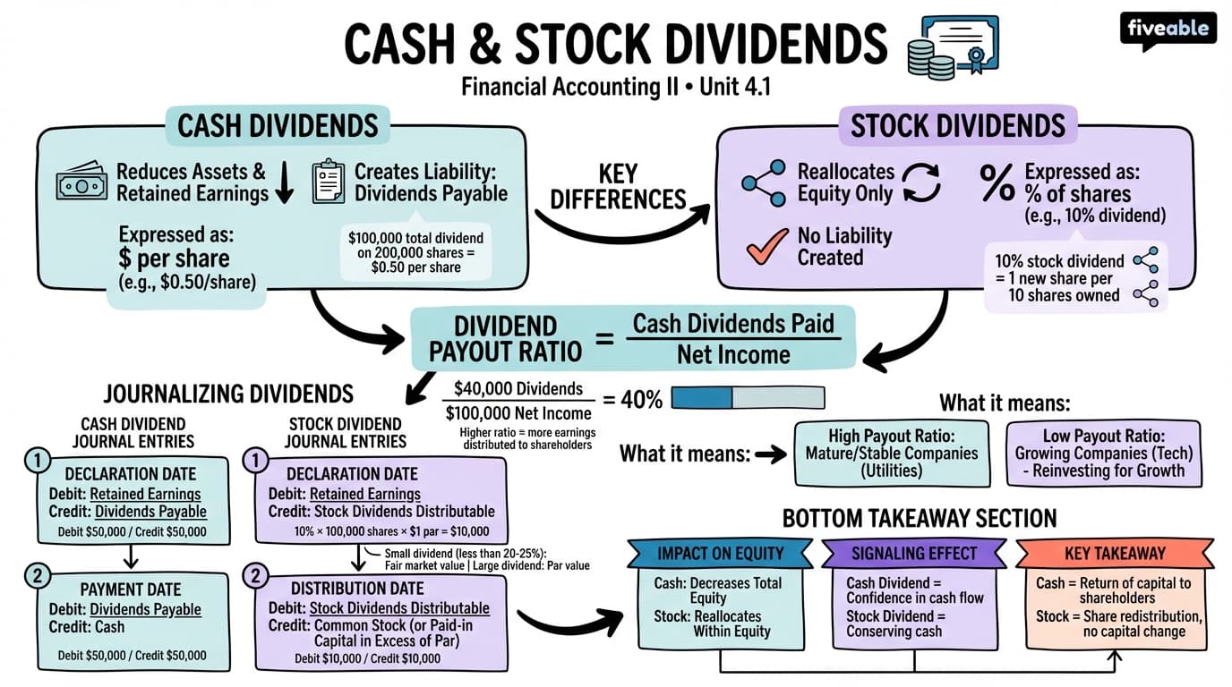 4.1 Cash and Stock Dividends - Financial Accounting II - Unit 4 visual cheatsheet