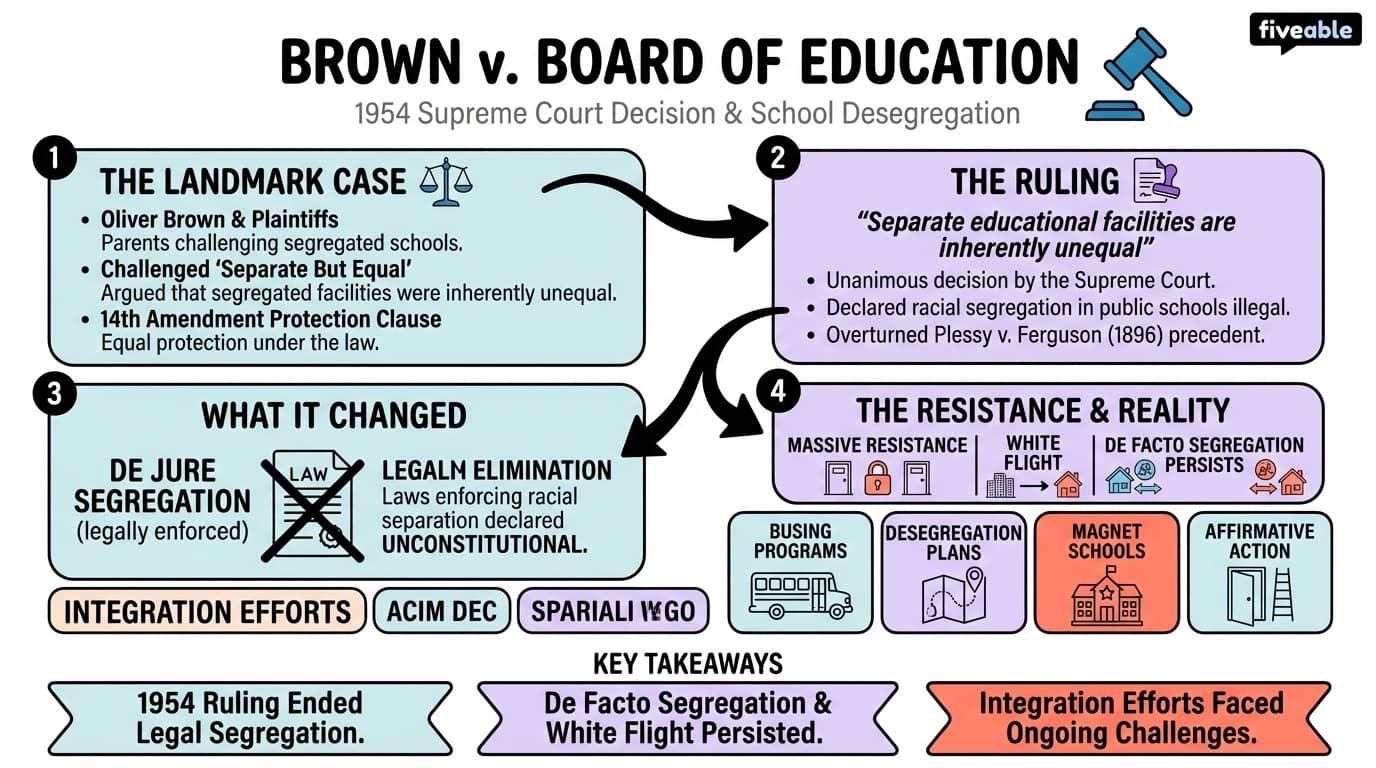 11.2 Brown v. Board of Education and school desegregation - History of Education - Unit 11 visual cheatsheet