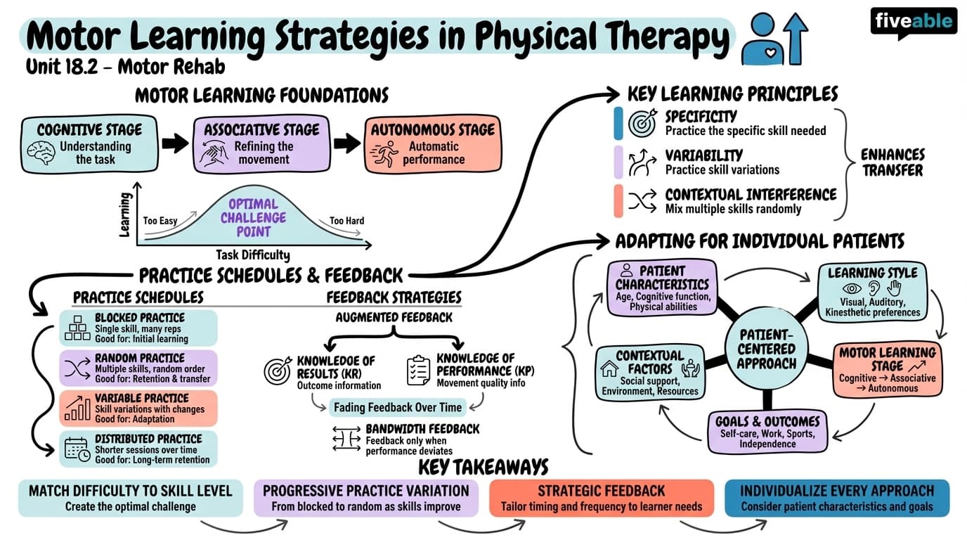 18.2 Motor Learning Strategies in Physical Therapy - Motor Learning and Control - Unit 18 visual cheatsheet