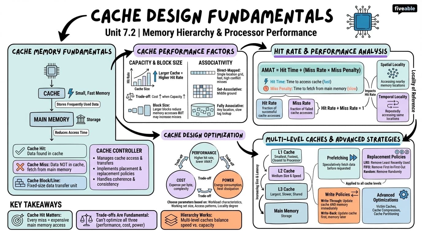 7.2 Cache Design Fundamentals - Advanced Computer Architecture - Unit 7 visual cheatsheet