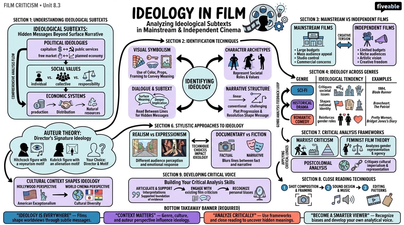 8.3 Analyzing ideological subtexts in mainstream and independent films - Film Criticism - Unit 8 visual cheatsheet
