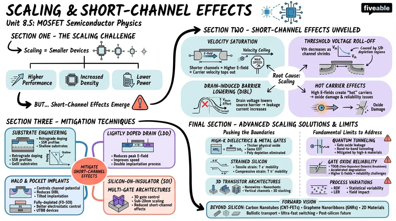 8.5 Scaling and short-channel effects - Semiconductor Physics - Unit 8 visual cheatsheet
