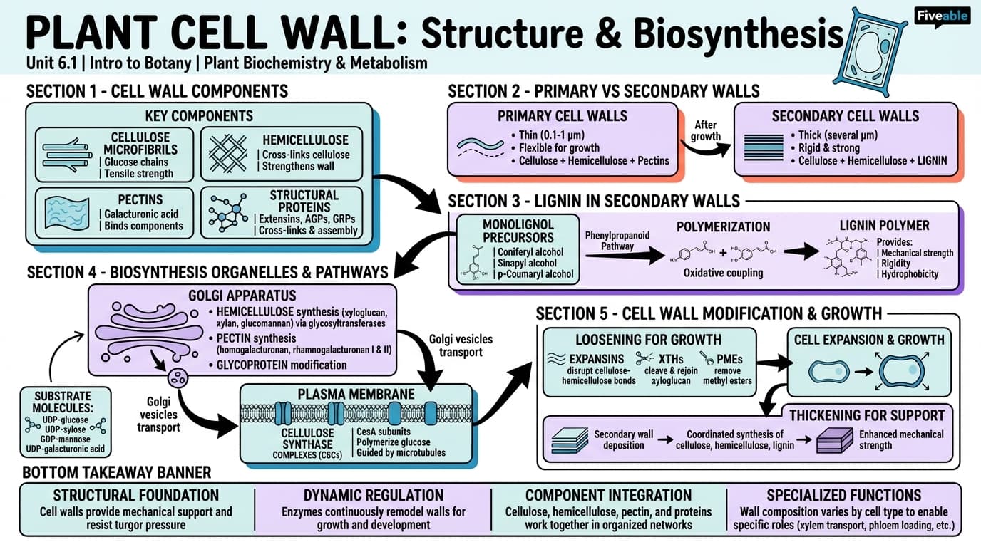 6.1 Plant cell wall structure and biosynthesis - Intro to Botany - Unit 6 visual cheatsheet