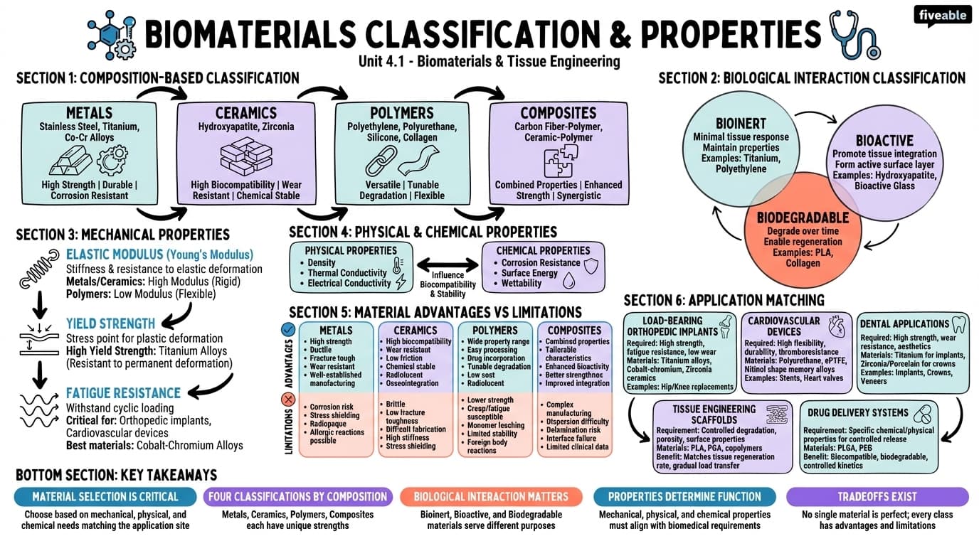 4.1 Classifications and Properties of Biomaterials - Biomedical Engineering I - Unit 4 visual cheatsheet