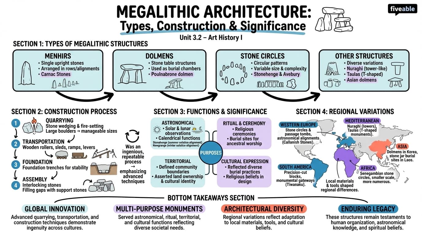 3.2 Megalithic Architecture: Types, Construction, and Significance - Art History I – Prehistory to Middle Ages - Unit 3 visual cheatsheet
