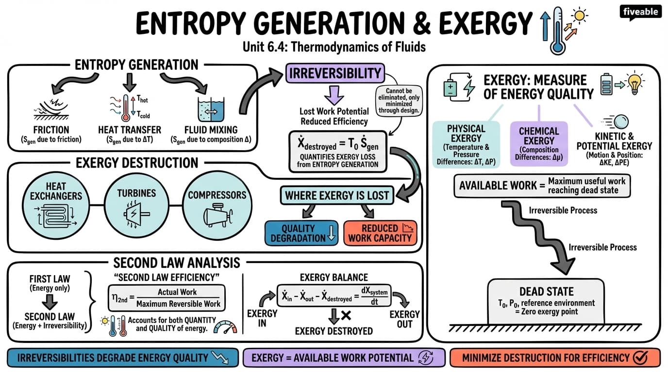 6.4 Entropy generation and exergy - Thermodynamics of Fluids - Unit 6 visual cheatsheet