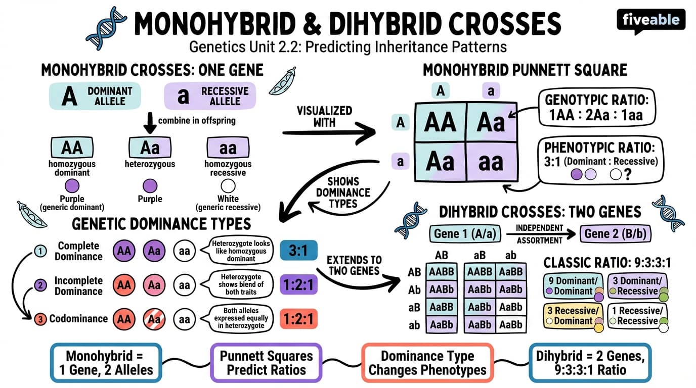 2.2 Monohybrid and Dihybrid Crosses - General Genetics - Unit 2 visual cheatsheet