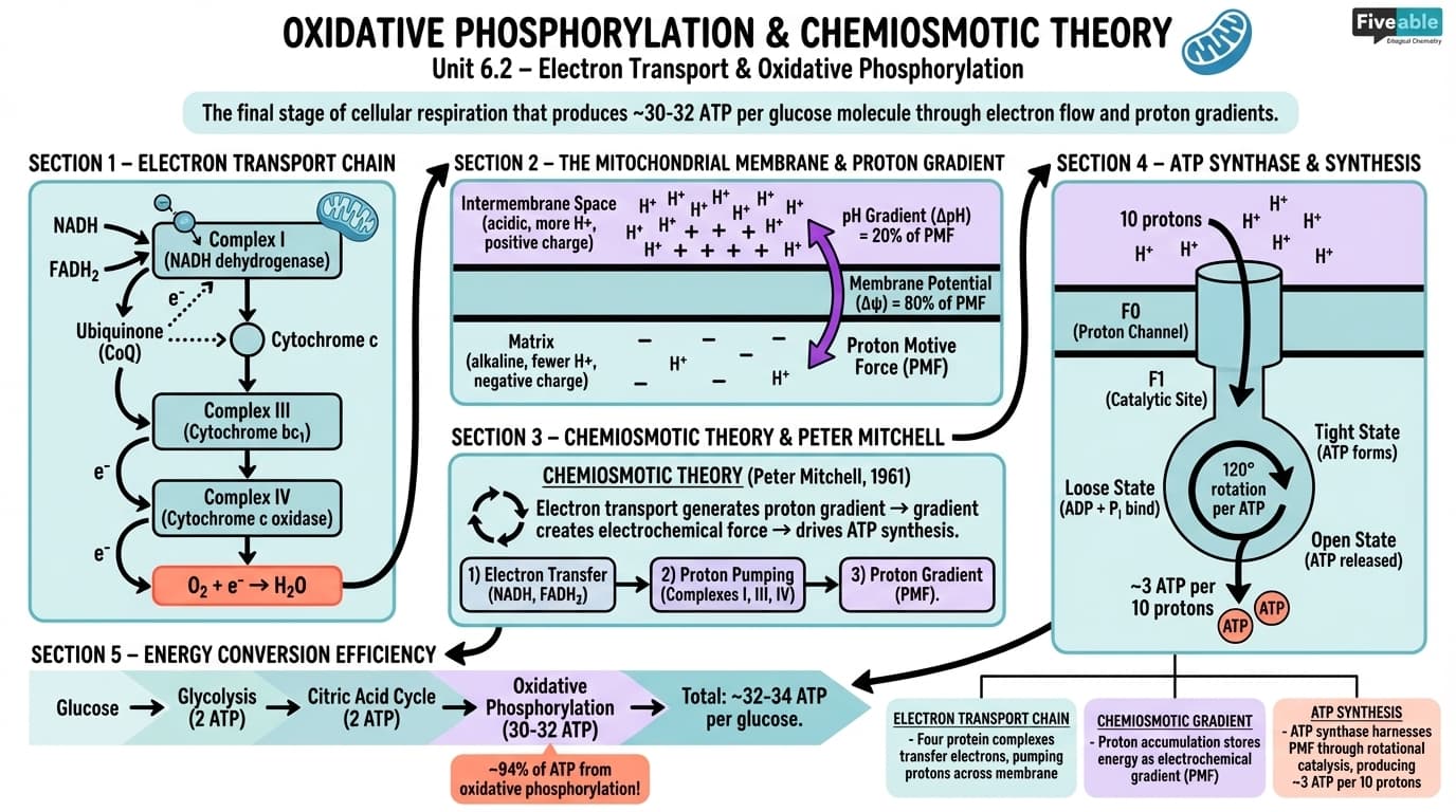 6.2 Oxidative phosphorylation and chemiosmotic theory - Biological Chemistry II - Unit 6 visual cheatsheet